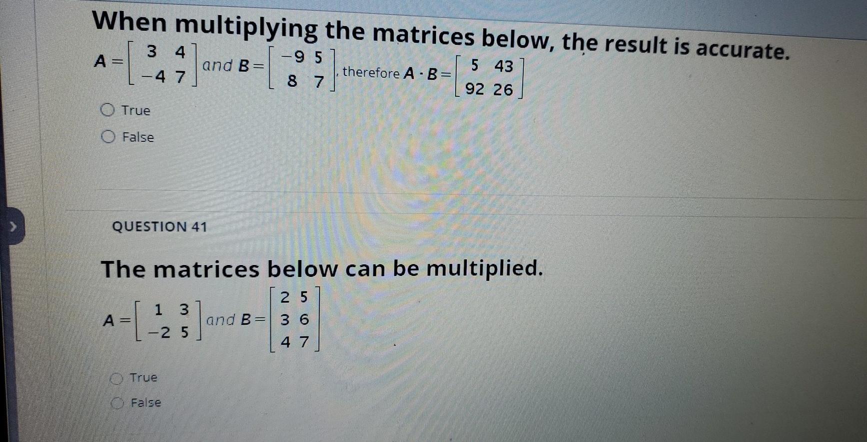 Solved When multiplying the matrices below, the result is | Chegg.com