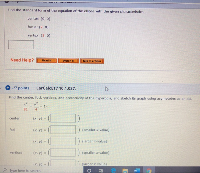 Solved Find the standard form of the equation of the ellipse