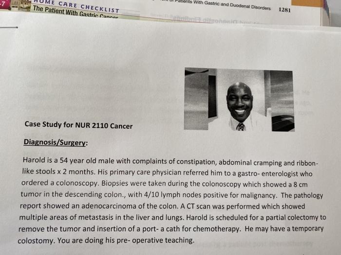 E CARE CHECKLIST The Patient With Gastric Cannar With Gastric and Duodenal Disorders 1281 son Case Study for NUR 2110 Cancer