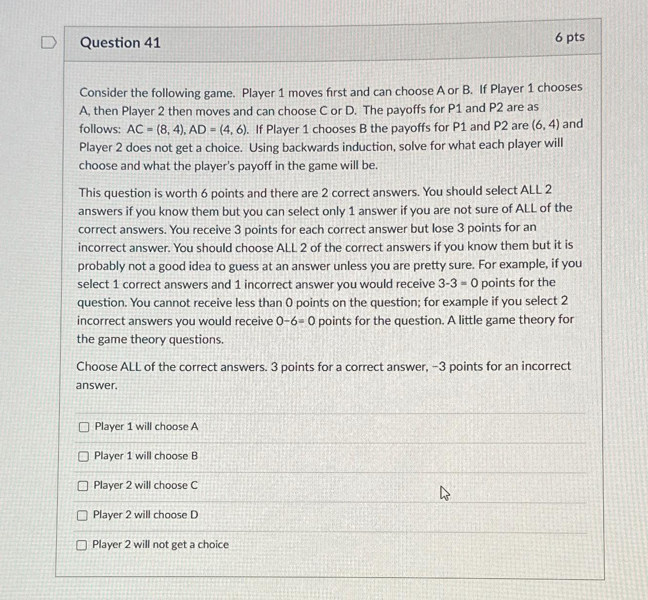 Solved Question 416 ﻿ptsConsider The Following Game. Player | Chegg.com