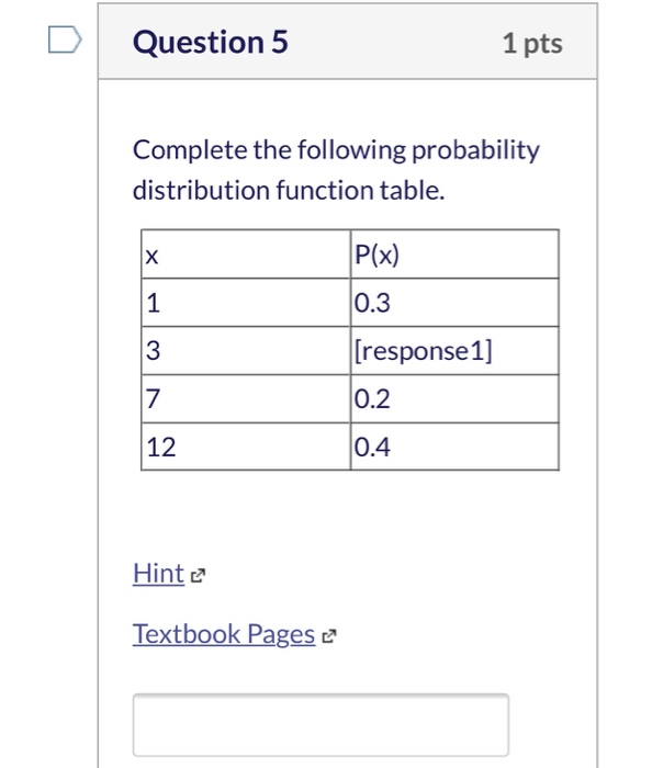 Solved Question 5 1 pts Complete the following probability | Chegg.com
