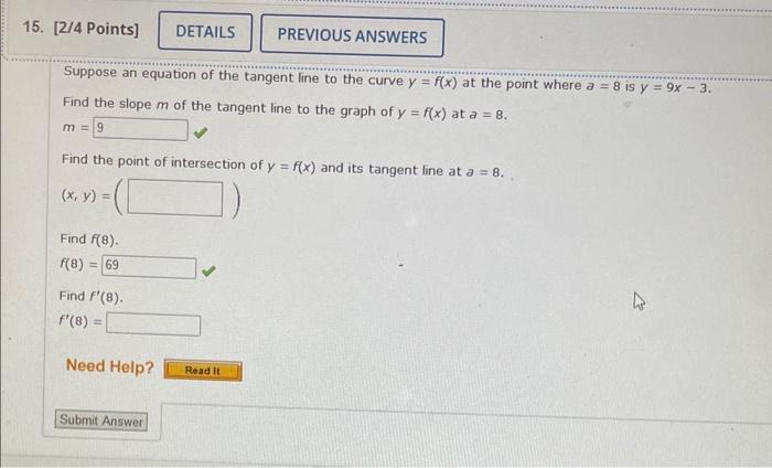 Solved Suppose An Equation Of The Tangent Line To The Curve