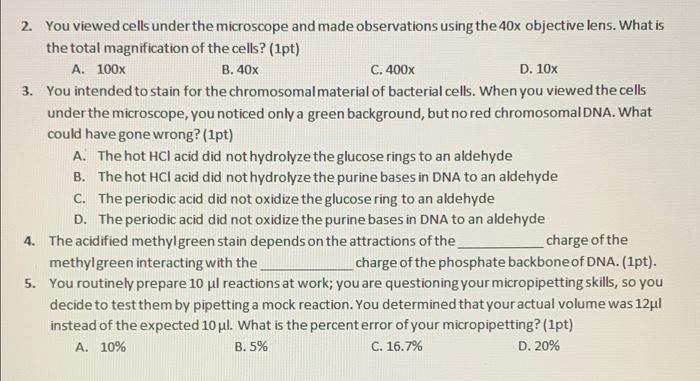 Solved 2. You viewed cells under the microscope and made | Chegg.com