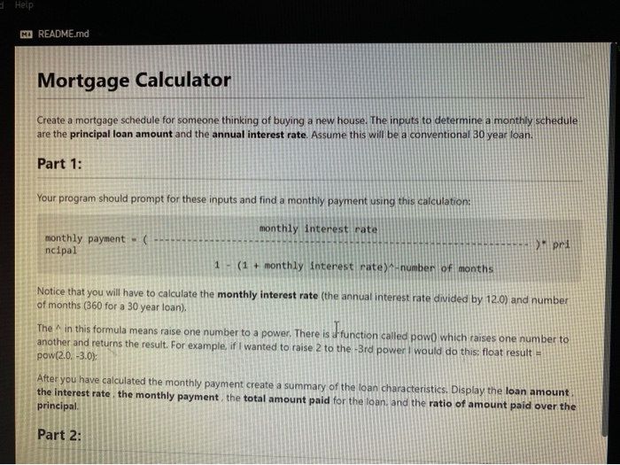 в Help HD README.md Mortgage Calculator Create a | Chegg.com