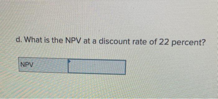 d. What is the NPV at a discount rate of 22 percent?