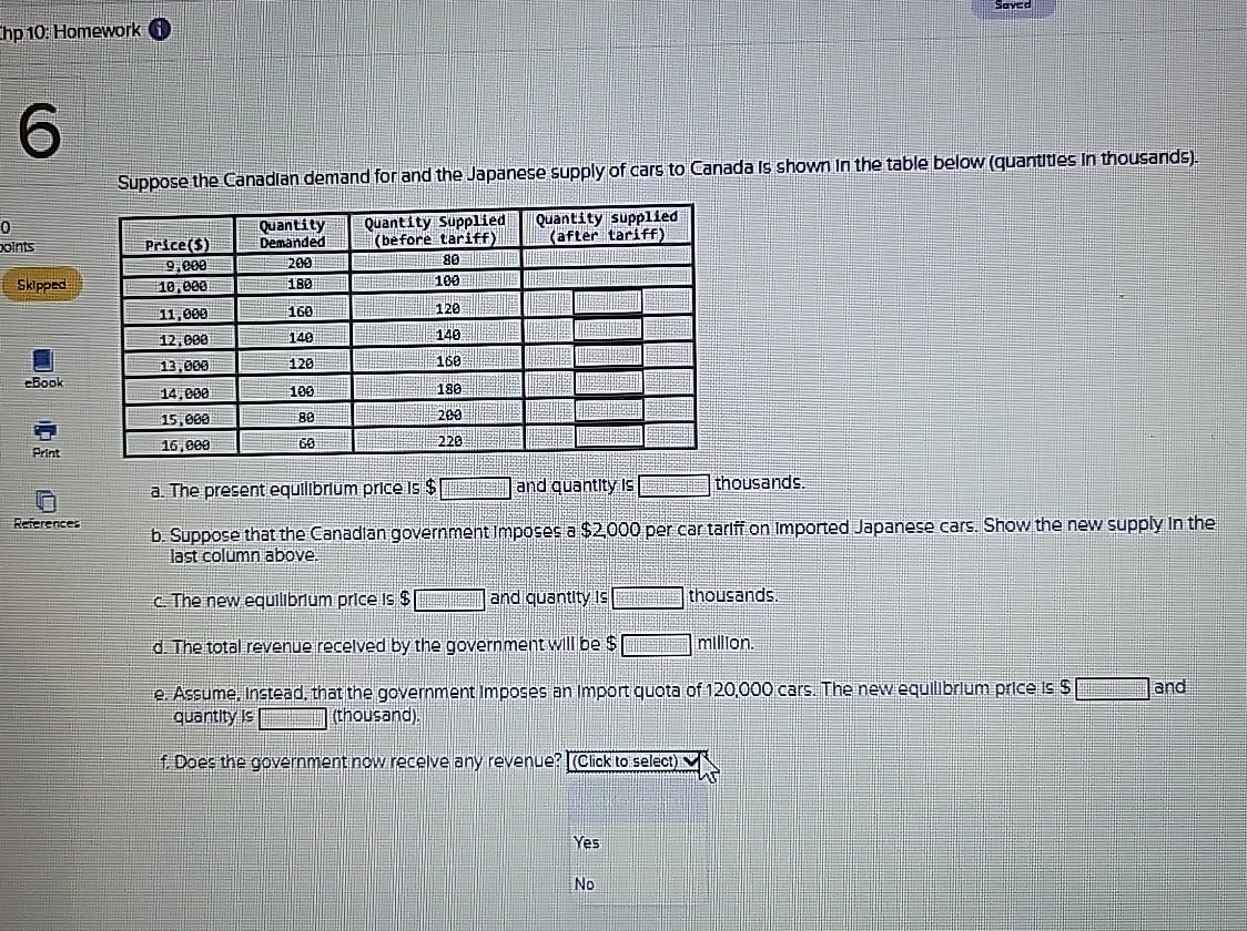 Solved hp 10:HomeworkSavedSuppose the Canadian demand for | Chegg.com