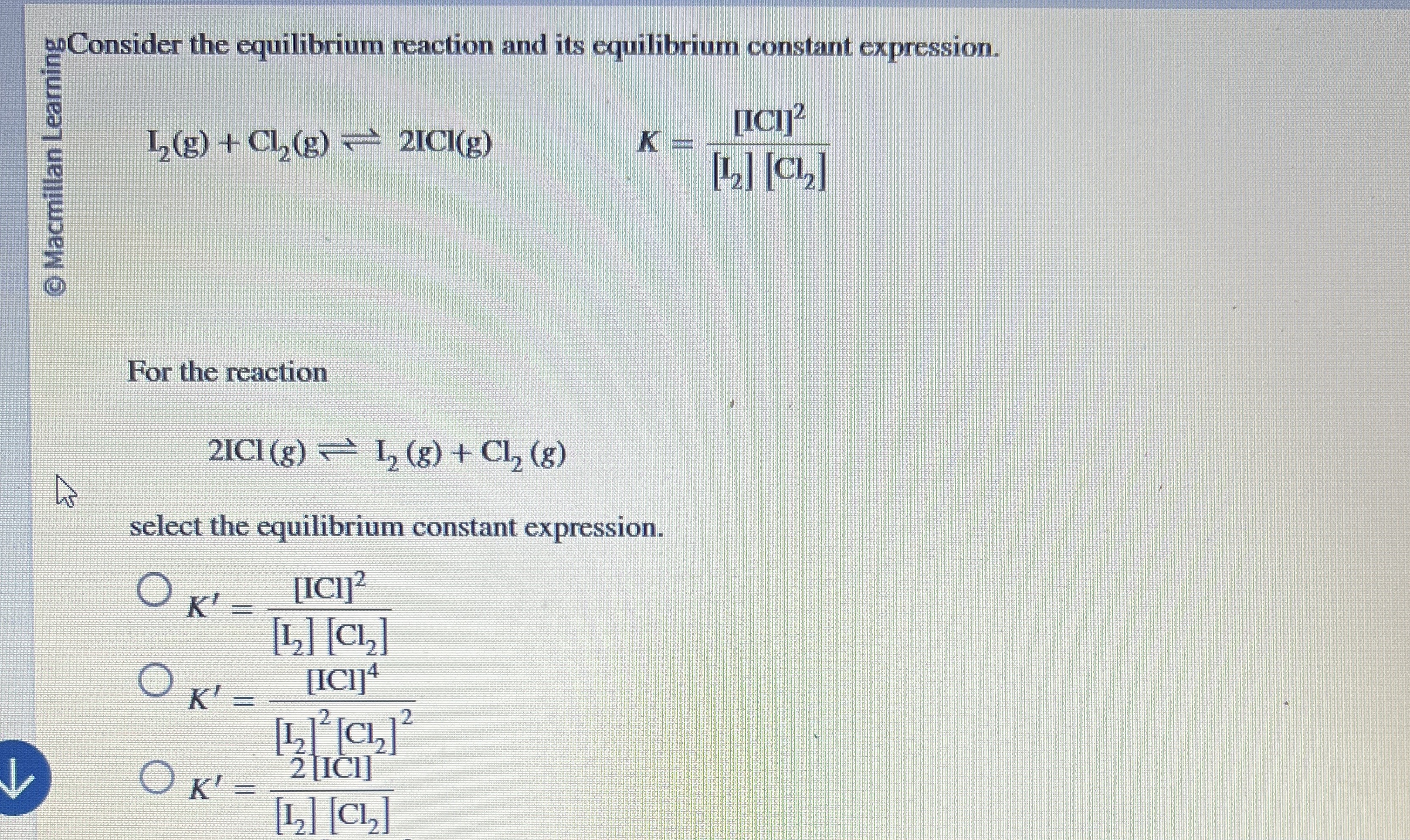 Solved Donsider the equilibrium reaction and its equilibrium | Chegg.com