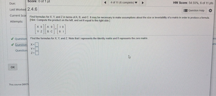 Solved Score: 0 of 1 pt 4 of 11 (6 complete) HW Score: 54.55 | Chegg.com