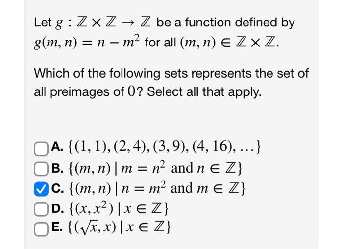 Solved Let G Z×z→z Be A Function Defined By G M N N−m2 For