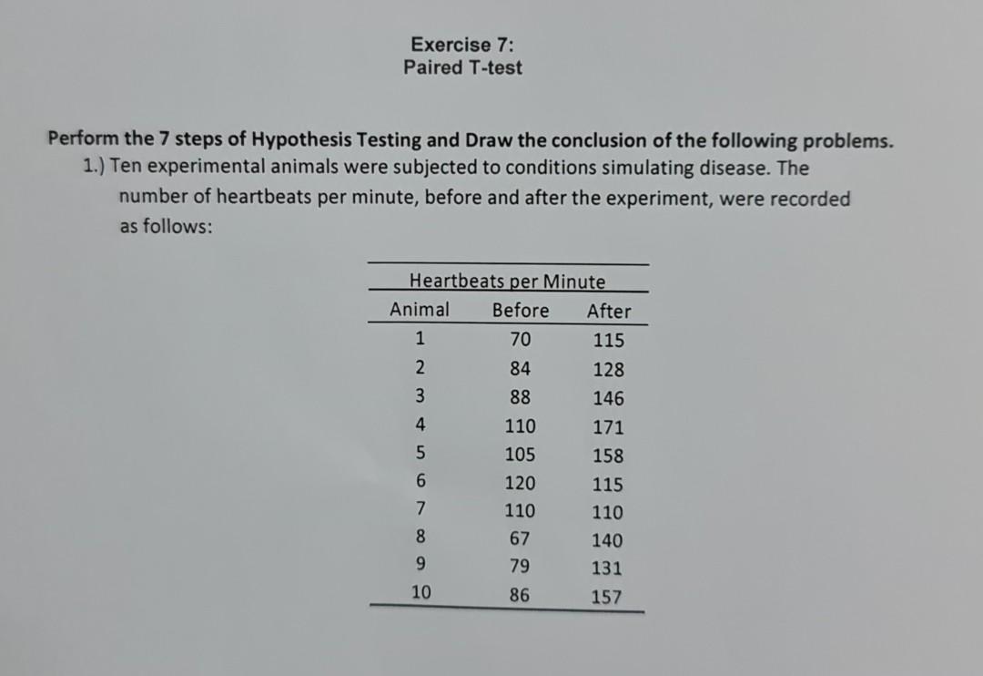 Solved Exercise 7: Paired T-test Perform the 7 steps of 