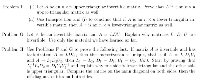 Solved Problem F. (i) Let A be an n x n upper-triangular | Chegg.com