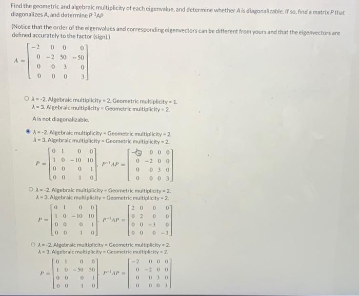 Solved Find the geometric and algebraic multiplicity of each | Chegg.com