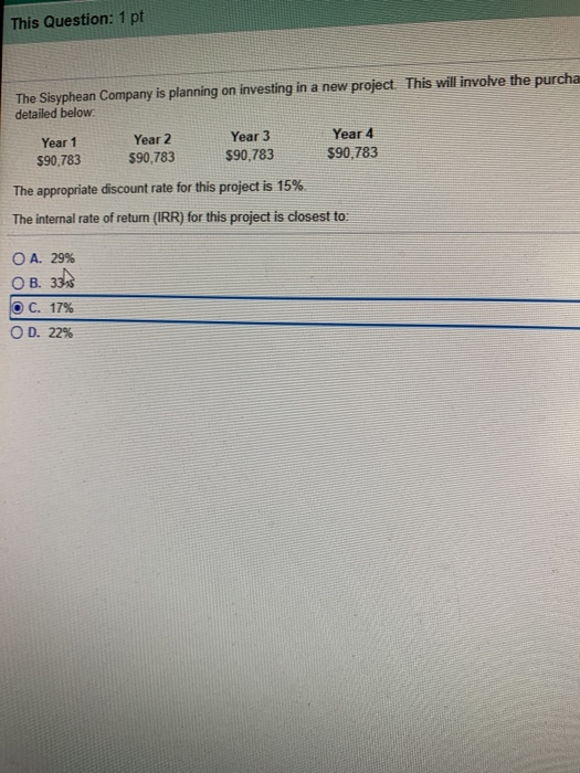 This Question: 1 pt The Sisyphean Company is planning on investing in a new project. This will involve the purcha detailed be