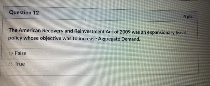 Solved Question 12 4 Pts The American Recovery And | Chegg.com