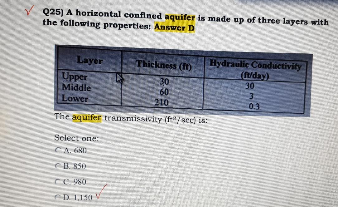 Solved Q25) A horizontal confined aquifer is made up of | Chegg.com