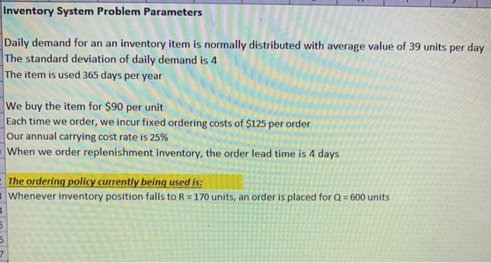 Solved Inventory System Problem Parameters Daily demand for | Chegg.com