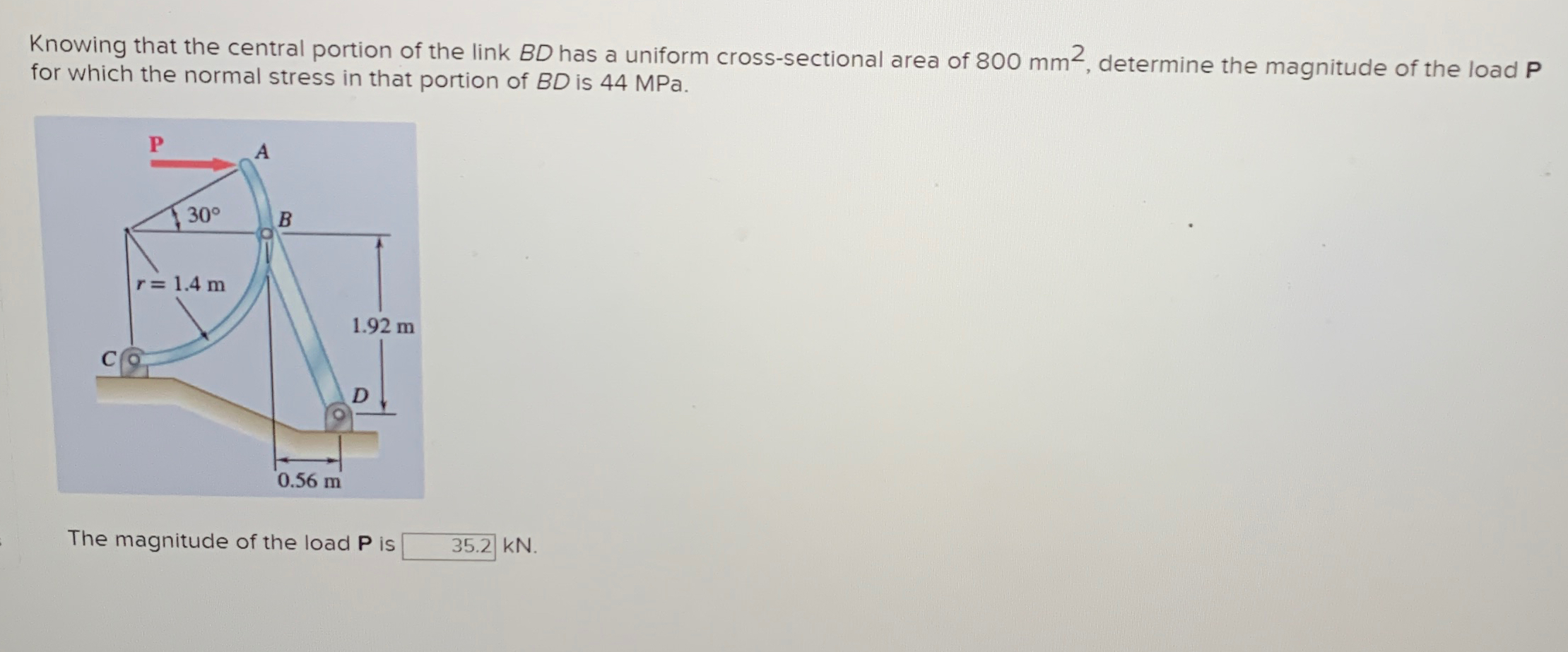 Solved Knowing that the central portion of the link BD ﻿has | Chegg.com
