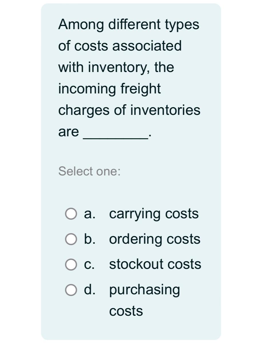 Solved Among different types of costs associated with