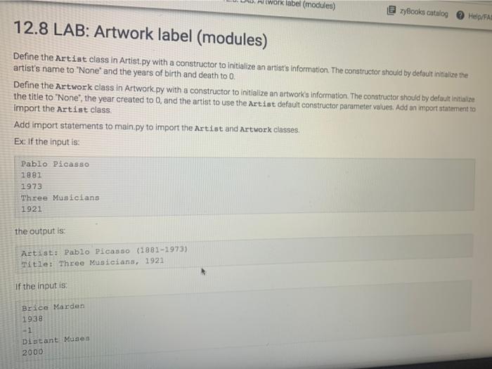 Solved work label (modules) zyBooks catalog Help/FA 12.8 | Chegg.com