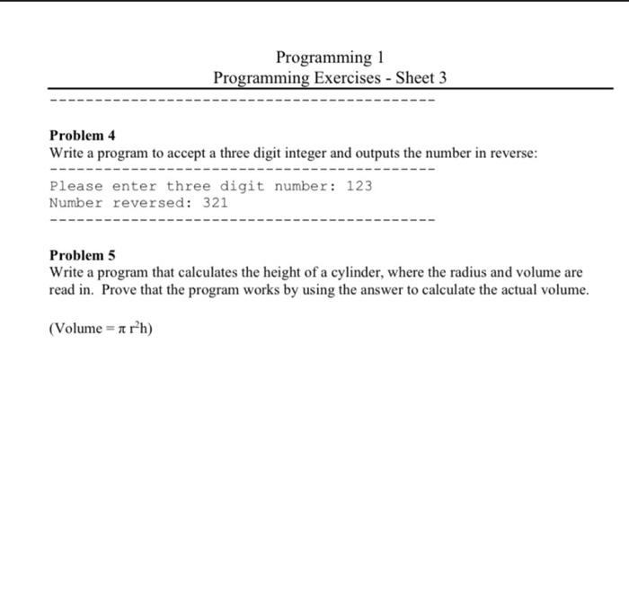 Solved Programming 1 Programming Exercises - Sheet 3 Problem | Chegg.com