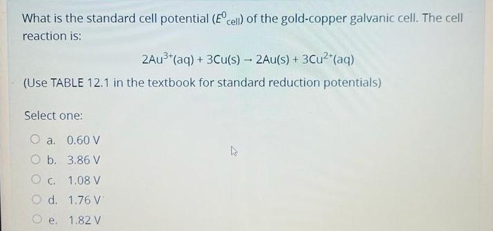 Solved What is the standard cell potential of the | Chegg.com