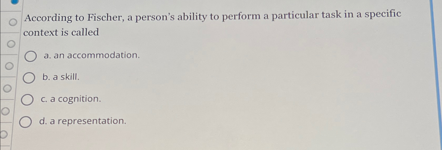 Solved According to Fischer, a person's ability to perform a | Chegg.com
