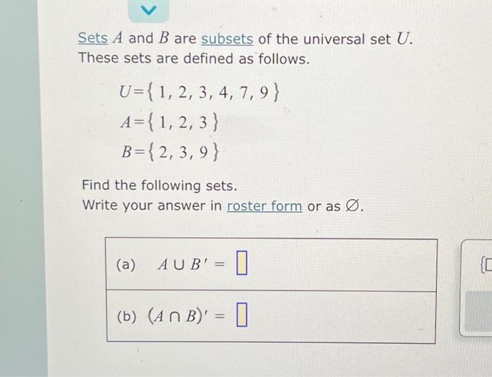 Sets A and B are subsets of the universal set U. | Chegg.com