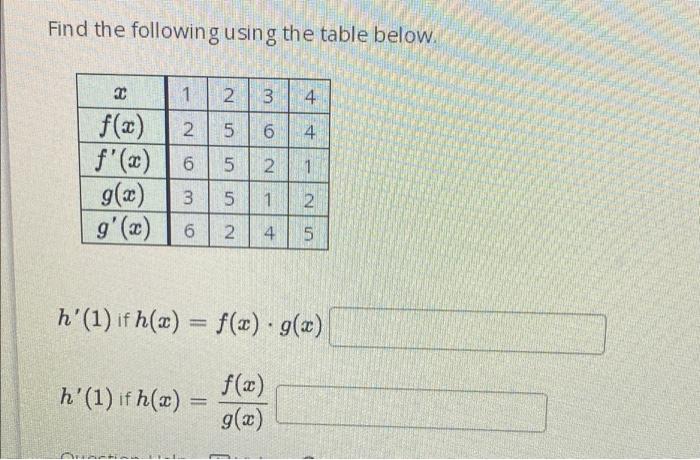 Solved Find the following using the table below. 1 2 3 4 5 6 | Chegg.com