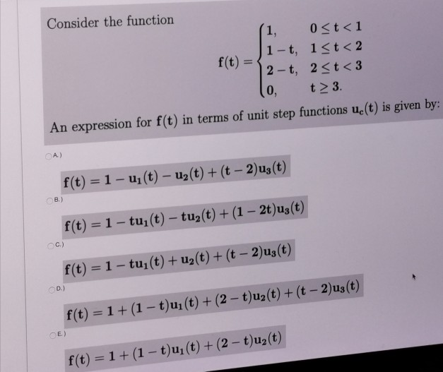 Solved Consider the function (1, 0 3. An expression for f(t) | Chegg.com