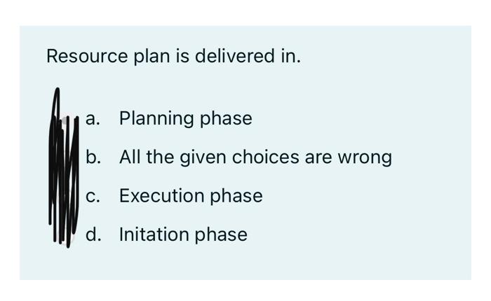 Solved Resource Plan Is Delivered In. A. Planning Phase B. | Chegg.com