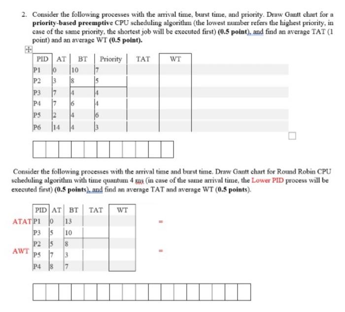 Solved 1. Consider the following processes with arrival time | Chegg.com