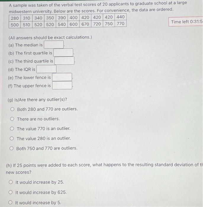 Solved A sample was taken of the verbal test scores of 20 | Chegg.com
