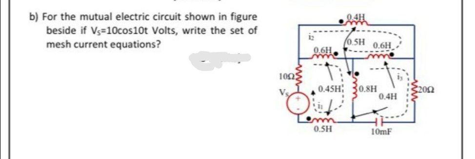 Solved 0.41 b) For the mutual electric circuit shown in | Chegg.com