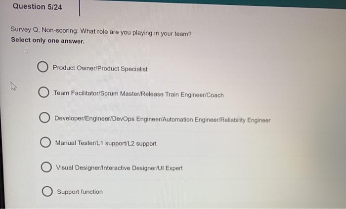 Question 5 24 Survey Q Non Scoring What Role Are Chegg 