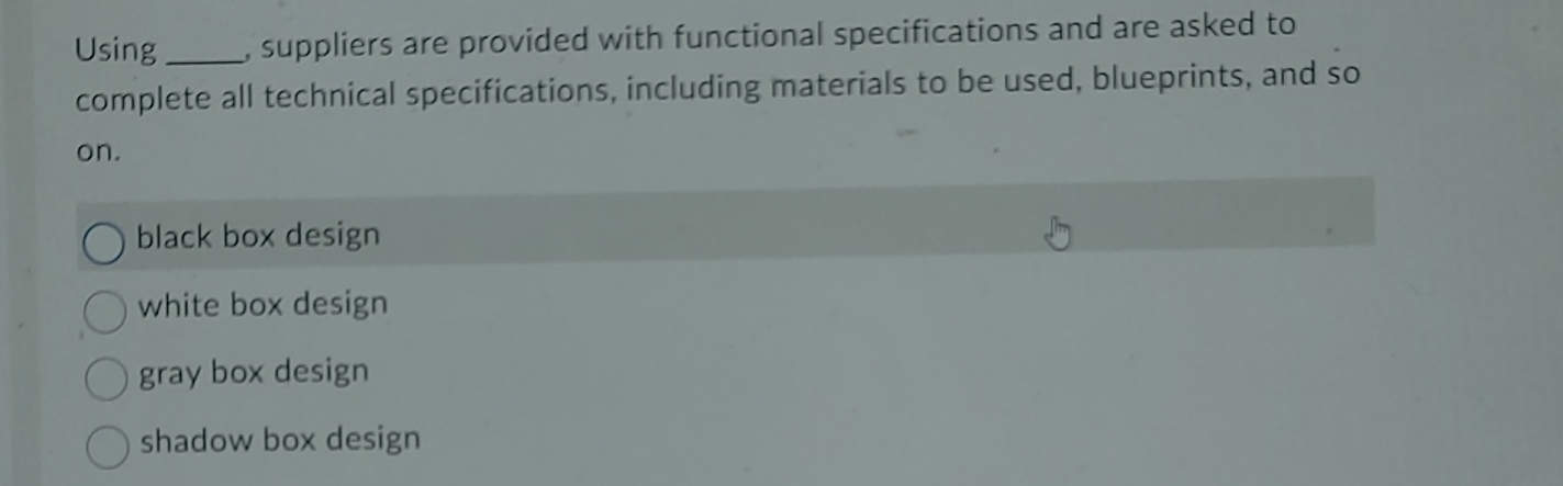 Solved Using , ﻿suppliers are provided with functional | Chegg.com