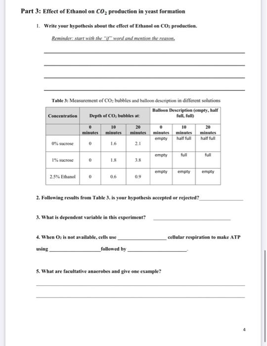 Solved Part 3: Effect of Ethanol on CO2 production in yeast | Chegg.com
