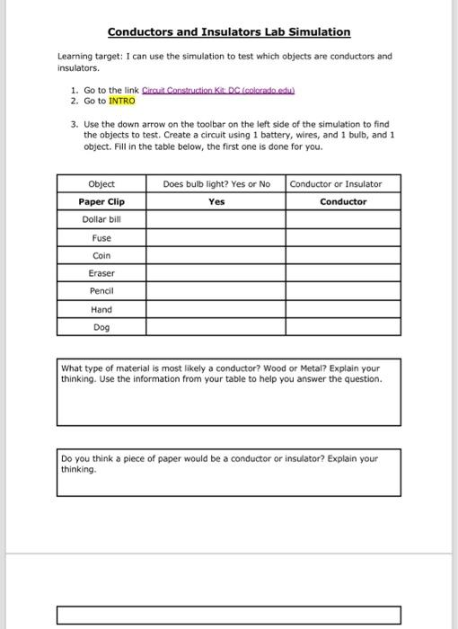 Solved Conductors and Insulators Lab Simulation Learning