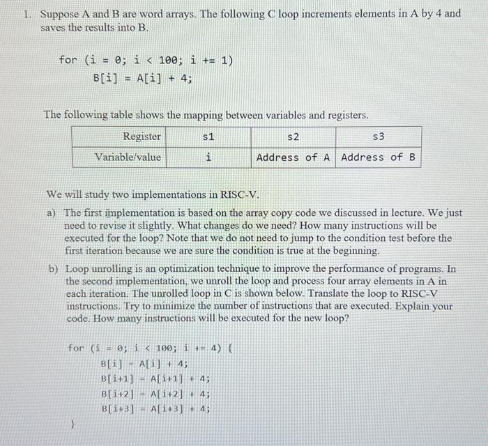 Solved 1. Suppose A And B Are Word Arrays. The Following C | Chegg.com