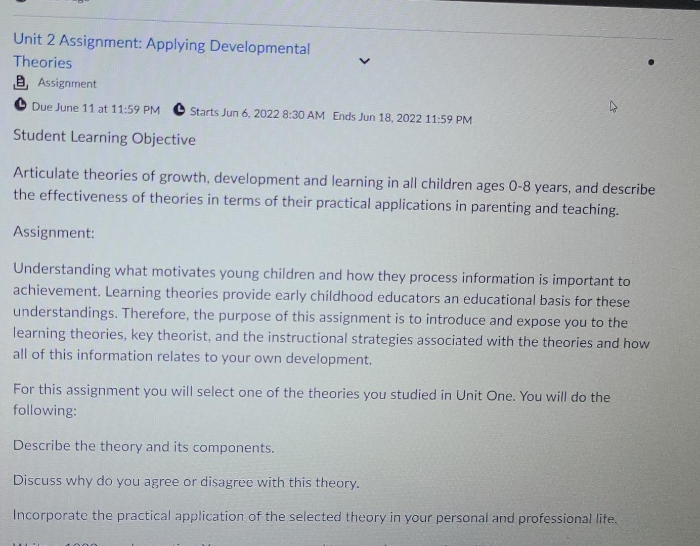 Solved Unit 2 Assignment: Applying Developmental Theories B, | Chegg.com