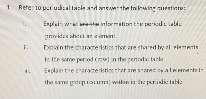 Solved Refer to periodical table and answer the following Chegg