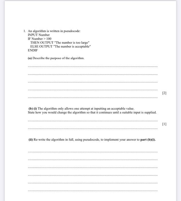 Solved 1. An algorithm is written in pseudocode: INPUT | Chegg.com