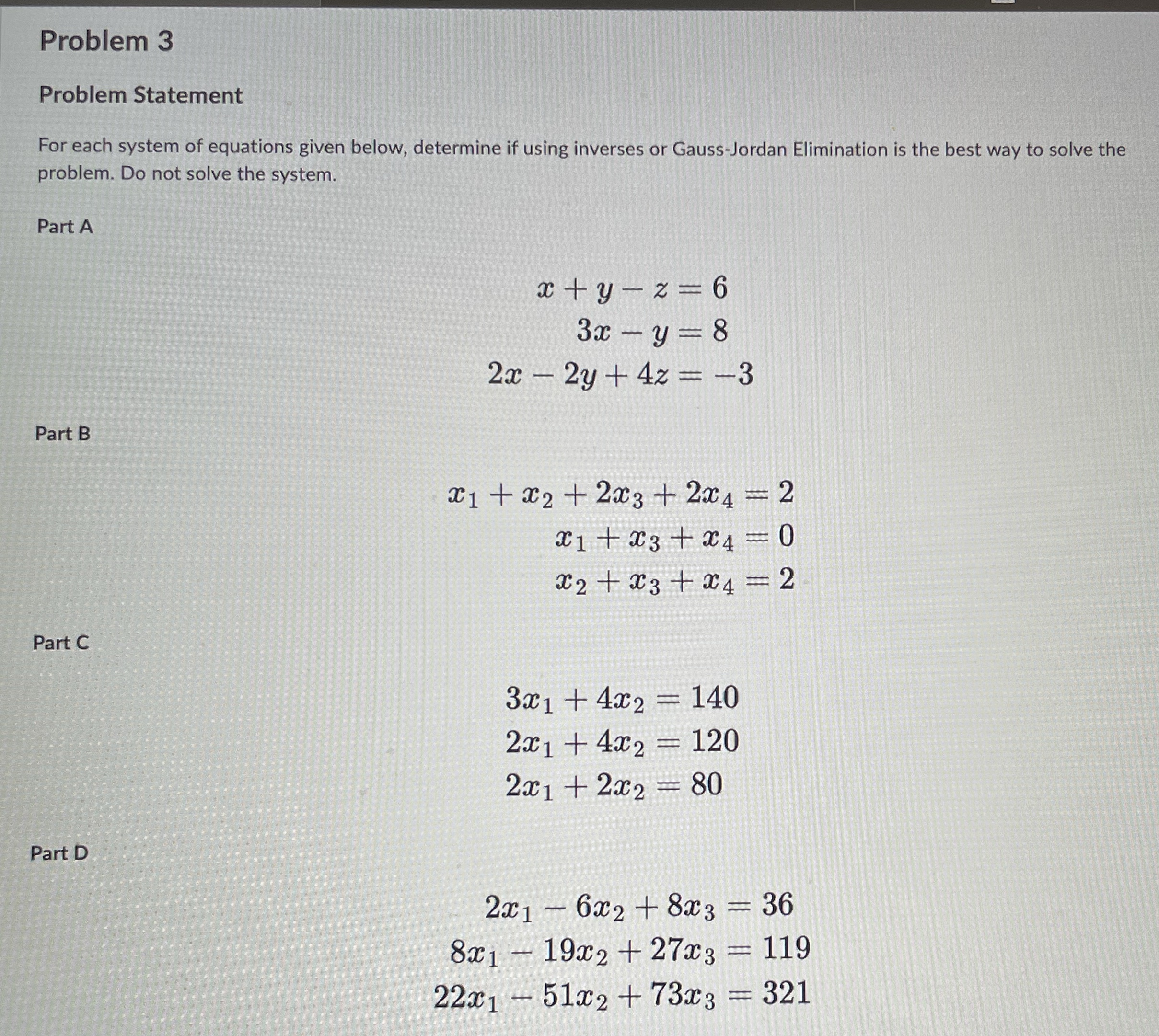 Solved Problem 3Problem StatementFor each system of | Chegg.com