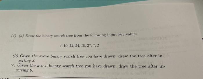 Solved (1) (a) Draw the binary search tree from the | Chegg.com