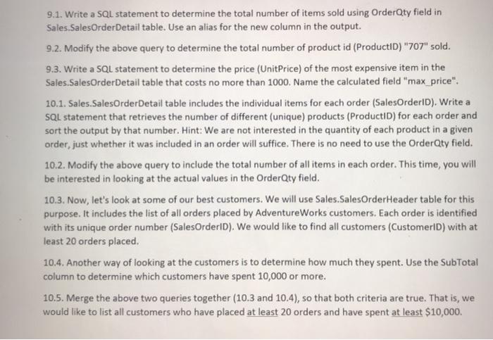 Solved 9.1. Write a SQL statement to determine the total | Chegg.com