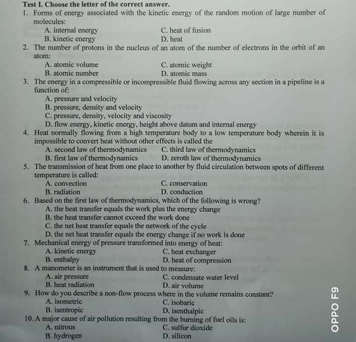 Solved Test 1. Choose the letter of the correct answer. 1. | Chegg.com