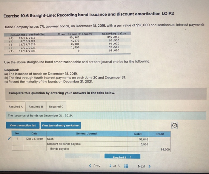 Solved Exercise 10-6 Straight-Line: Recording Bond Issuance | Chegg.com