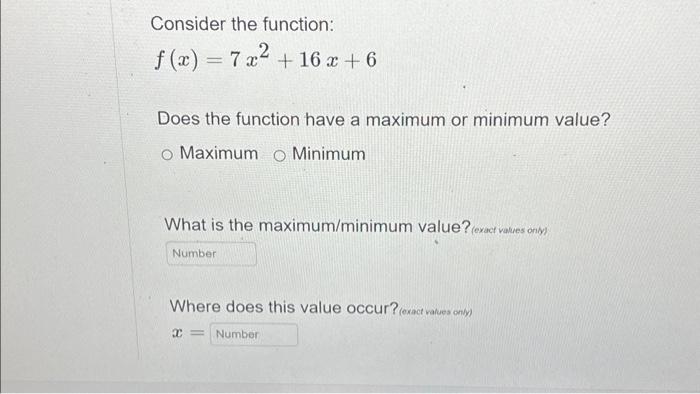 what is the minimum value of function x 2 4x 7