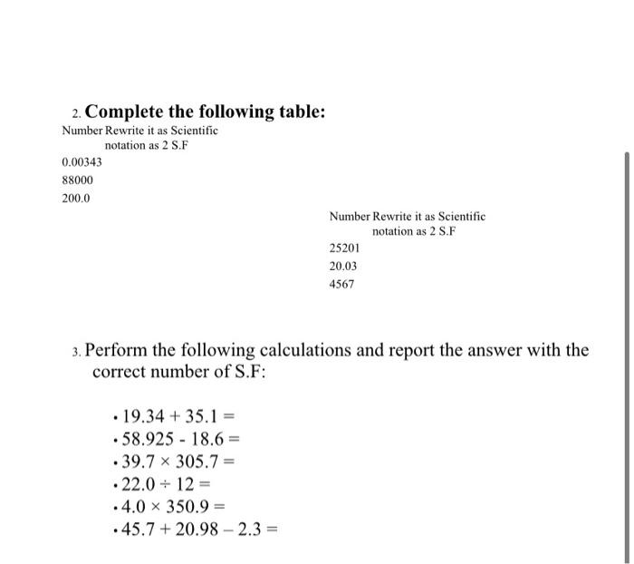 Solved 3. Perform The Following Calculations And Report The | Chegg.com