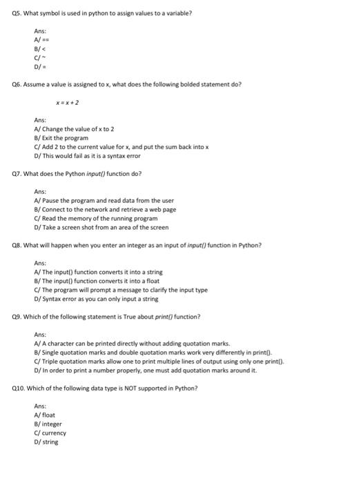 Solved Q11. Which of the following will give an error | Chegg.com