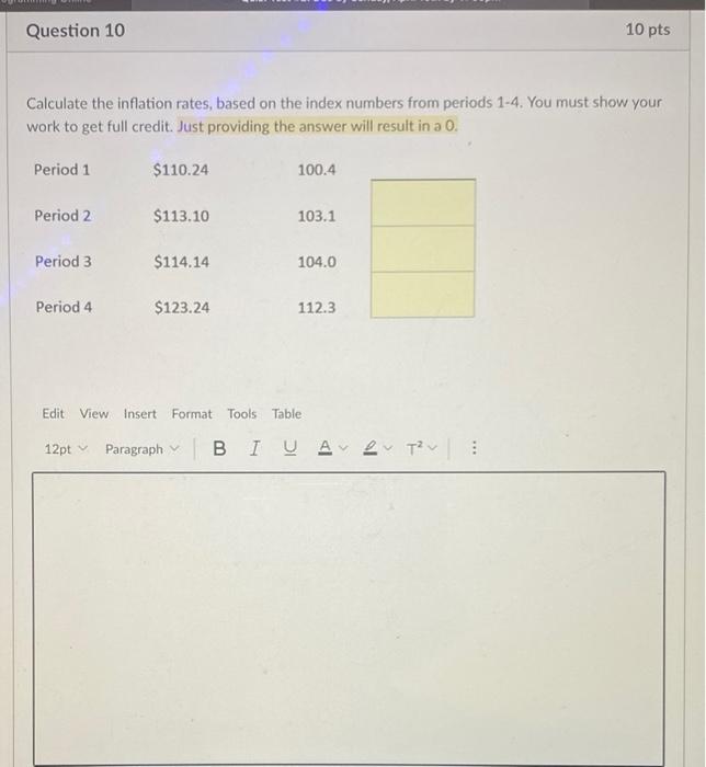 Solved Question 10 10 Pts Calculate The Inflation Rates, | Chegg.com